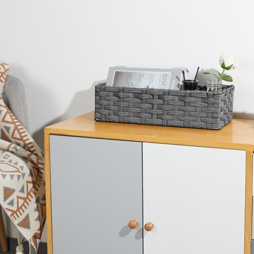 Bidtakay Narrow Wicker Bins for Organizing 2-Pack Dark Grey Decorative Baskets for Washroom Organizer Waterproof Imitation Small Wicker Storage Baskets for Shlef Closet Bedroom Entryway Office Desk - color: Dark Grey