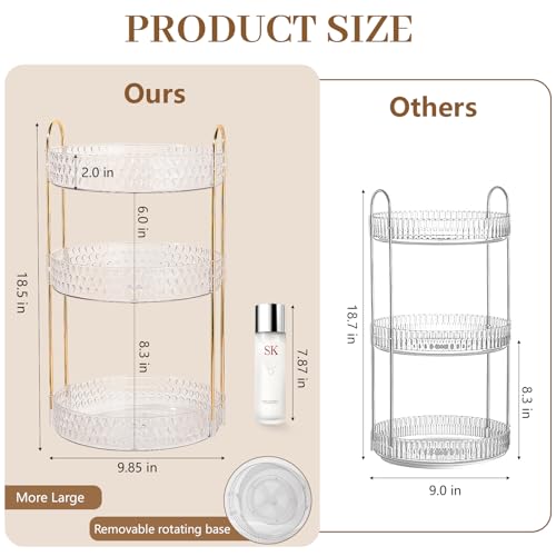 Rotating Makeup Organizer for Vanity, 3 Tier Perfume Skincare Storage for Women, Bathroom Counter Organizer, 360° Spinning Cosmetic Holder for Dresser Countertop, Clear - size: 3 Tier (Standard)