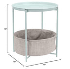Amazon Basics Round Storage End Table, Side Table with Cloth Basket, Mint Green/Heather Gray, 18 in x 18 in x 19 in - color: Mint Green