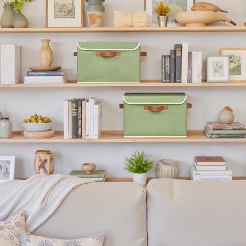 GRANNY SAYS Fabric Storage Bins with Lids, Decorative Storage Boxes with PU Handles, Keepsake Memory box, Shelf Baskets for Closet, Sage Green, Large, 2-Pack - color: Sage Green/White, size: Large-2 Pack
