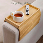 DETOR Couch Tray with Spacious 12.4" x 5.4" Storage Box, Natrual Bamboo Finish, Enhanced Non-Slip Felt Bottom, Sturdy Bamboo Slats, Fits Armrests 6" and Wider - color: Natural