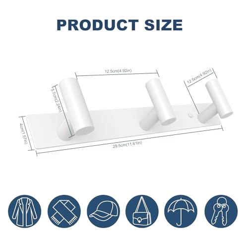 VAEHOLD Hat and Coat Wall Mount Rack - Hooks for Robes, Bags, Keys, and Towels - Bathroom Towel Hanger Organizer (White, “T“ Shape 3 Hooks 2 Pack) - color: White, size: “T“ Shape 3 Hooks 2 Pack