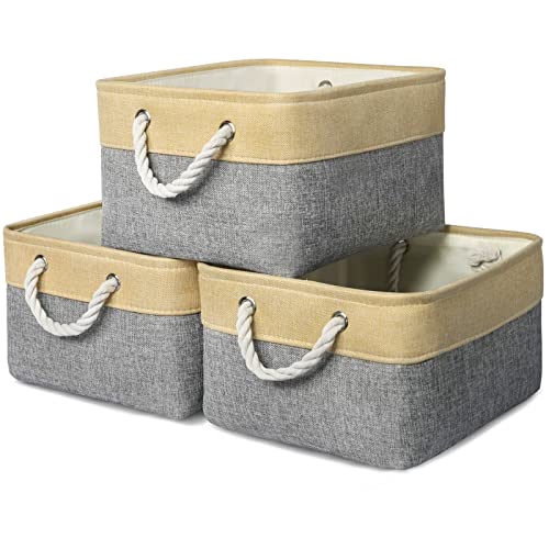 TheWarmHome Fabric Storage Bins Baskets for Organizing, Large Sturdy Storage Basket W/Handles, Decorative Foldable Storage Baskets for Shelves Closet Nursery Toy (Large - 3 Pack 15.7L×11.8W×8.3H) - color: Gold&Grey, size: 3PCS/Large - 15.7Lx11.8Wx8.3H