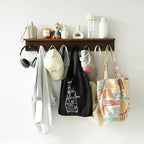 Entryway Coat Rack Hooks with Shelf, Sturdy Wooden Floating WallOrganizer Shelf with 4 Hooks siutable for Entrance, Mudroom, Kitchen, Bathroom,.etc(Walnut Finish) - color: Walnut Finish
