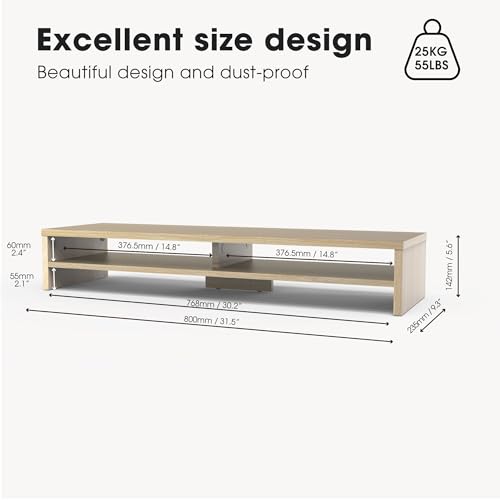 Fenge Monitor Stand, 31.5 Inch Computer Monitor Riser for Desk, 2 Tiers Wood Desk Shelf with Storage, Desktop Organizer for PC, Laptop, Screen, Printer - color: Oak