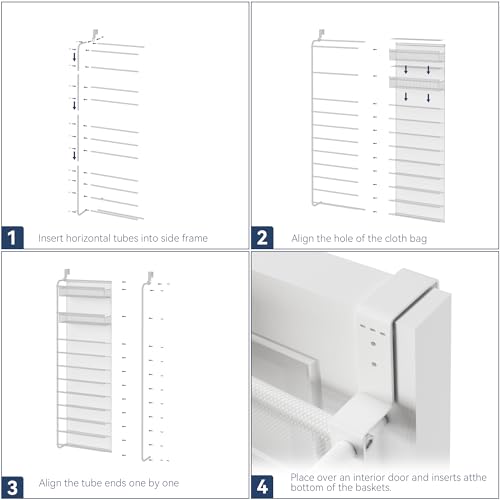 Whitmor 27 Pair Over The Door Shoe Organizer, 11 Tier Hanging Shoe Organizer, Heavy Duty Metal & Mesh Shoe Holder, Hanging Shoe Rack for Closet Organizer & Storage,74.8"L x 21.7"W x 7.5"H, White - color: White, size: Shoe Rack&Organizer