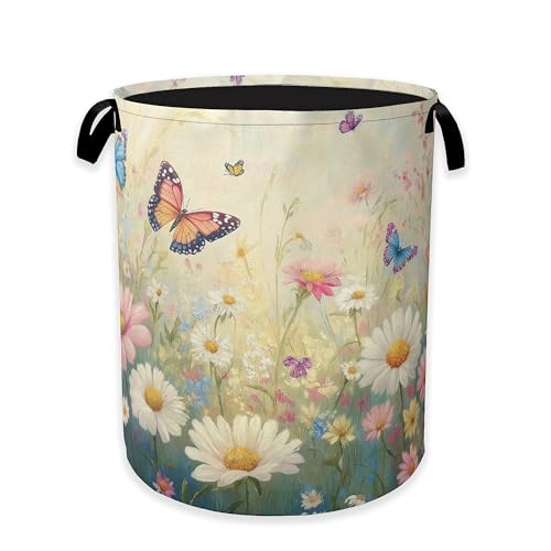 Spring Flowers Laundry Hamper,Watercolor Garden Wildflower Butterfly Collapsible Laundry Baskets,Waterproof Oxford Cloth Laundry Room Organization for Bedroom,Bathroom,Nursery,16x20 Inch - color: Spring Flowers