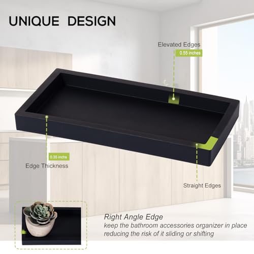 Bathroom Trays for Counter, Slicone Vanity Trays for Bathroom, Rectangle Sponge Holder for Kitchen Sink - Black - color: Black, size: 9.8" x 4.7"
