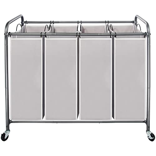 STO STO Laundry Sorter 4 Section, 4 Bag Clothes Hamper, Rolling Laundry Cart Basket with Heavy Duty Lockable Wheels and Removable Bag for Laundry Room, Bedroom, Closet, Gray - color: Gray, size: 4-Section