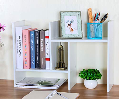 PAG Adjustable Desktop Shelf Wood Small Bookshelf Desk Supplies Organizers and Accessories Storage Display Rack Office Decor, White - color: White, size: Style 3
