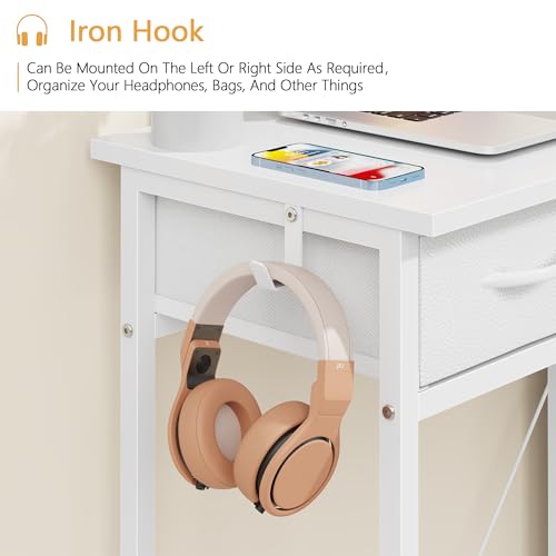 HIGDBFE Small Desk with 5 Fabric Drawers, 33 Inch Writing Desk for Home Office, Simple PC Desks for Small Place, Kids Girls Teen Study Table Vanity for Bedroom, Dorm, White, 14" D - color: White