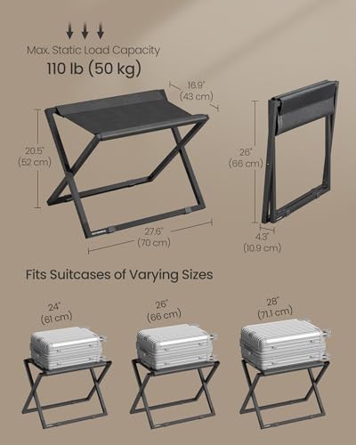 SONGMICS Luggage Rack, Foldable Suitcase Stand, Metal Luggage Holder, Synthetic Leather, Easy to Assemble, for Guest Room, Hotel, Bedroom, Ink Black and Charcoal Gray URLR009B01 - color: Black, size: 1 Pack, style: with Synthetic Leather