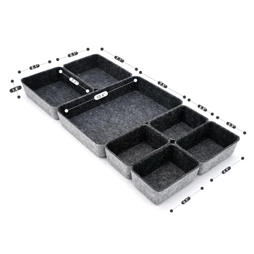 Welaxy Drawer organizers tray felt storage bin office Shallow Small Desk box Draw dividers stylish interior room decor 7-piece (Charcoal) - color: Charcoal