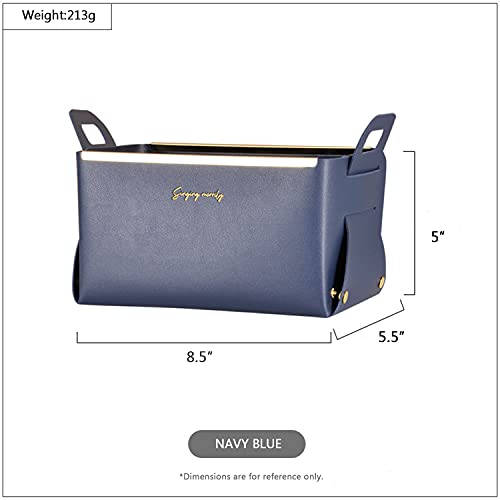 Decorative Faux Leather Basket,Small Catchall Basket for Entryway Bedside Dresser End table,Collapsible Rectangle Tray Organizer Box,Navy Blue,2-Pack - color: Navy Blue(2-Pack)