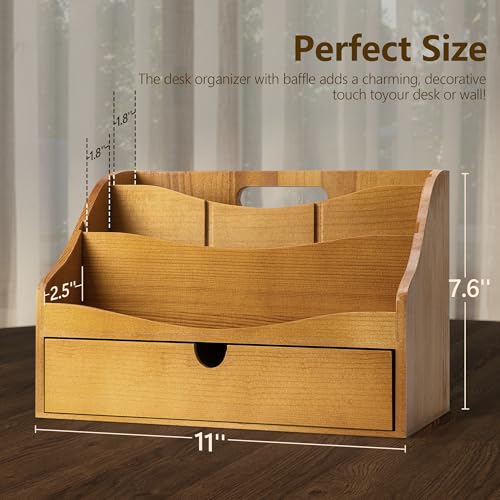 Rebee Vision Pine Wood Mail Organizer for Desk - Rustic Chic with Drawer & Dividers - 4-Slot File Holder & Small Items - Storage Organizer for Charming Home Decor(Yellow) - color: B-Yellow