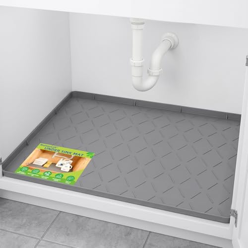Mateeylife Under Sink Mats for Kitchen Waterproof 34"X22", Undersink Protectors，Silicone Mat Cabinet Liner, Under Sink Organizer for Bathroom and Kitchen，Boot Tray Pet Food Mat, Dark Grey - color: Dark Grey, size: 22''W x 34''L