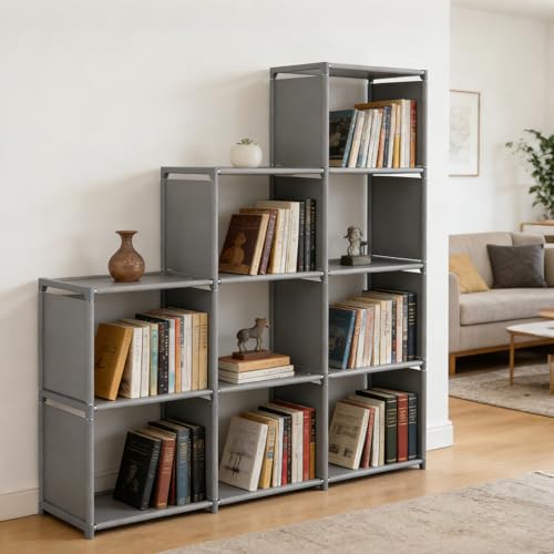 4-Cube Storage Organizer Shelf – Tool-Free Assembly Cube Bookcase for Bedroom, Closet & Small Spaces, Bookshelf Organizer for Kids’ Clothes & Nursery, Grey - color: Grey-9