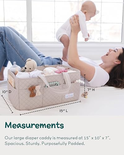 Lily Miles Baby Diaper Caddy Organizer, Quilted Nursery Storage Organizer for Newborn Essentials and Diaper Changing Station, Gift for Baby Shower and Registry Must-Have (Soft Sand) - color: Soft Sand