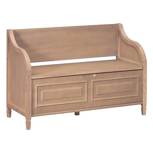 Knocbel Rustic Entry Storage Bench with Hidden Compartments and Removable Cushion, Wooden Entryway Hallway Foyer Shoe Bench Bedroom End of Bed Bench, 250lbs Weight Capacity (Brown) - color: Brown