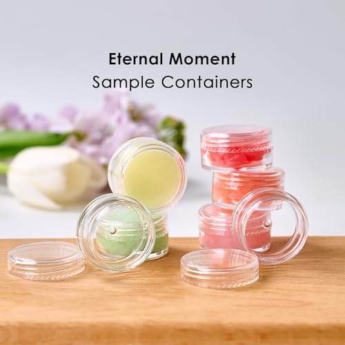 50 Pack 3 Gram Sample Containers with Transparent Lids, Small Plastic Cosmetic Jars, Makeup Travel Container Jar for Cream, Bead, Eye Shadow, Lotions, Powders, Lip Gloss with Labels Spatulas - color: Clear Lid, size: 0.1 Ounce