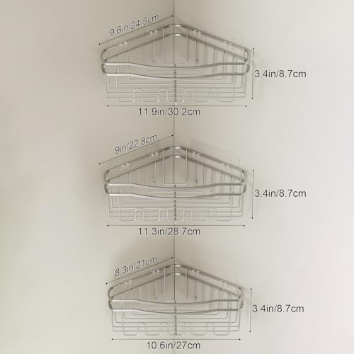 Chrome Shower Caddy Corner, 3-Pack Adhesive Shower Shelves for Inside Shower, Rustproof Bathroom Organizer Corner with Built-in Hooks, No Drilling Bathroom Storage for Bath Accessories - color: CHROME