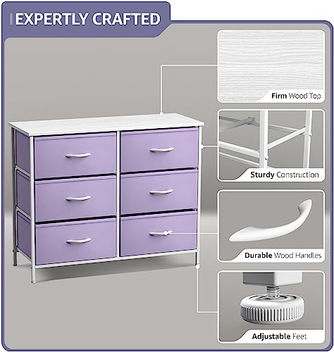Sorbus Dresser with 6 Drawers - Furniture Storage Tower Unit for Bedroom, Hallway, Closet, Office Organization - Steel Frame, Wood Top, Easy Pull Fabric Bins (6-Drawer, Pastel Purple) - color: Purple, style: 6-Drawer