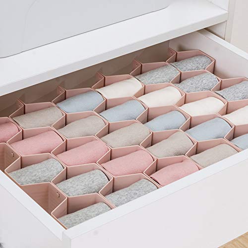 Poeland Drawer Divider Organizer Adjustable DIY Grid Honeycomb Drawer Divider for Underwear Belt Scarf Socks Pink - color: Pink