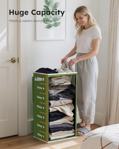 SOLEDI Laundry Hamper with Lid 100L Large & Tall Collapsible Laundry Basket, Clothes Hamper with Bag Removable Easy to Carry, Dirty Hampers for Bedroom, Bathroom, Dorm, College, Dark Green - color: Dark Green, size: 100L