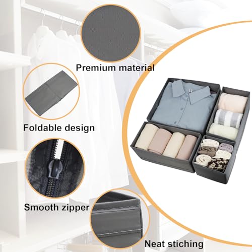 Washable Cloth Drawer Organizer, Set of 4 Foldable Sock Dresser Drawer Organizers Storage Boxes, Fabric Storage Boxes Closet Cabinet Organizer for Clothes (Gray, S+2M+L) - color: Gray, size: 1S+2M+1L