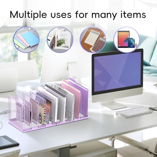 9-Section Desk File Organizer, Vertical File Holder, Mesh Desktop File Folder Metal File Organizer Stand for Office Home Classroom, Purple - color: Purple, size: 1 Pack 9-Section