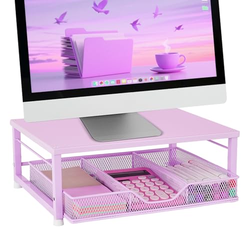 Small Laptop Stand for Desk, Monitor Stand, Office Desk Accessories, Computer Desktop Stand with Drawer for Home, Office, School (Purple) - color: Purple