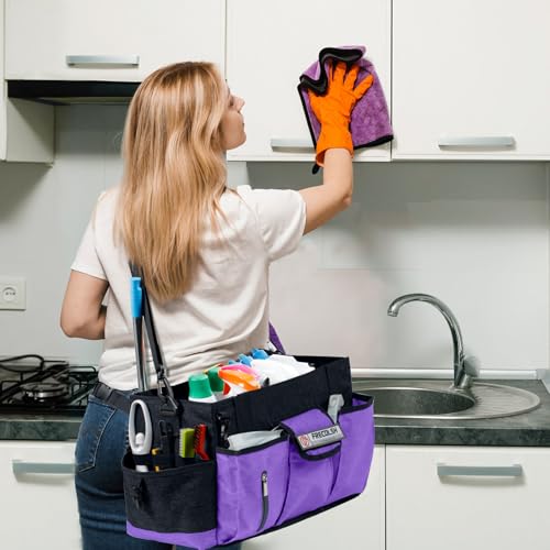 Cleaning Caddy for Cleaning Suppliers Organizer with Pockets for House Cleaning Essentials, Cleaning Organizer, Wearable Cleaing Bag Tote, Storage Caddy for Housekeeping - color: Purple, size: Medium