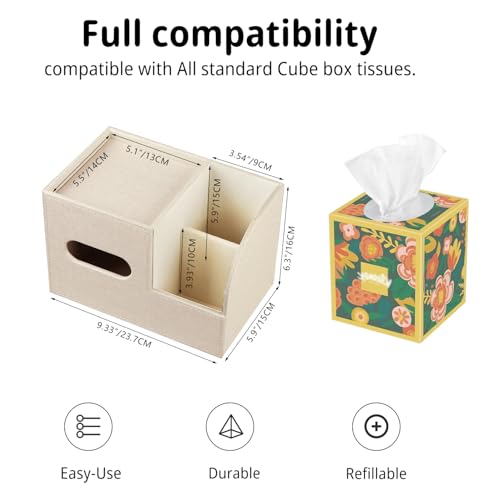 Leather Square Tissue Box Cover with Storage Tray,Cube Tissue Box Holder,Modern Facial Paper Organizer with Remote Control Holder for Bathroom,Vanity Countertop,End Table NightStand Home Office.Beige - color: Beige