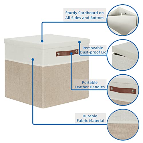 Temary Fabric Storage Bins with Lids 13 Inch Storage Cubes with Lid, Decorative Foldable Storage Boxes for Clothes, Closet Organizers (White&Khaki, 13x13x13inch) - color: White&Khaki, size: 13×13×13