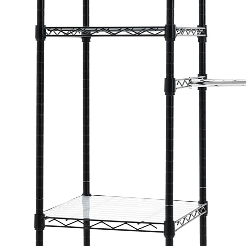 Amazon Basics Expandable Metal Hanging Closet Organizer System with Storage Shelves, Adjustable, Easy to Assemble, 57-80"L x 14"W x 72"H, Black - color: Black