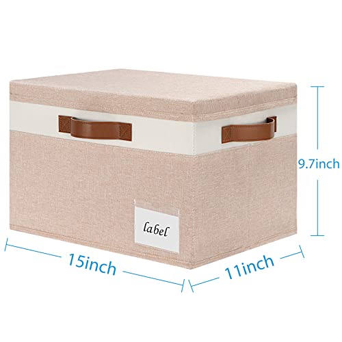 Large Storage Bins with Lids, Foldable Fabric Storage Baskets with Lids, Sturdy Storage Boxes with Labels and 3 PU Handles for Closet Home Bedroom Office (26L, 3 Packs, Pink&White) - color: Pink with White, size: Large-3pcs