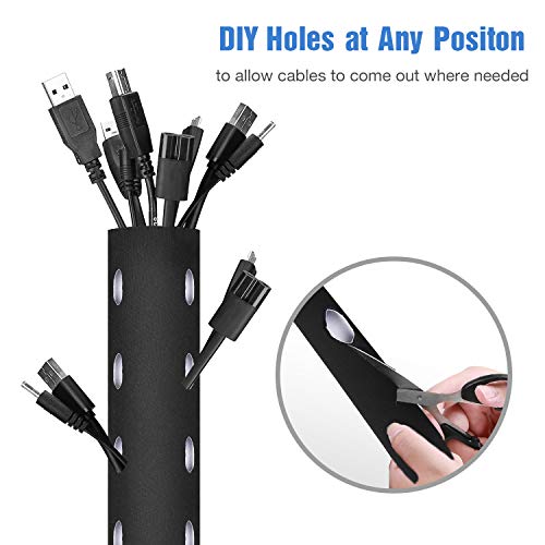 JOTO 2 Pack Cable Management Sleeve, 130" Cord Organizer System with Hook&Loop for TV Computer Office Home Entertainment, Flexible Cable Sleeve Wrap Cover Wire Hider System -Black, 2 Large - color: Black, size: 2 Pack, 130 Inch