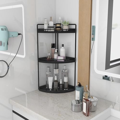 Dorhors 3-Tier Corner Bathroom Organizer Countertop for Storage,Vanity Tray,Wood Counter Organizer for Kitchen,Bathroom,Dresser (Black) - color: Black