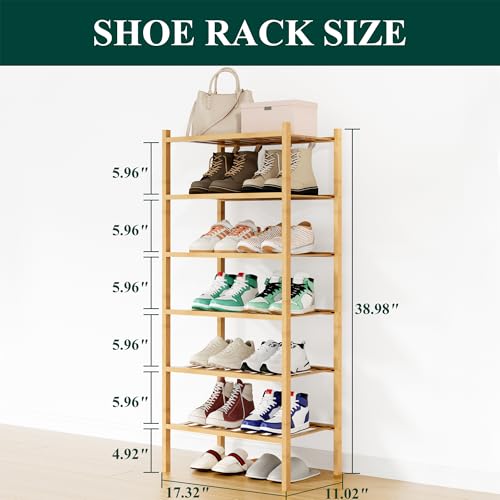 Smiry Shoe Rack, 6 Tier Small Bamboo Shoe Organizer, Stackable Free Standing Wooden Shoe Storage Shelf for Closet, Entryway, Front Door Entrance, Natural - color: Natural, size: 17.32" Wide - 6 Tier - Regular