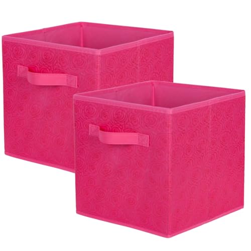 ShellKingdom Storage Bins, Foldable Fabric Storage Cubes with 3D Embossed Rose Pattern, Cloth Organizer Drawer For Closet And Toys, 10.5 X 10.5 X 11 inch, 2 Pack (Fuchsia) - color: Fuchsia