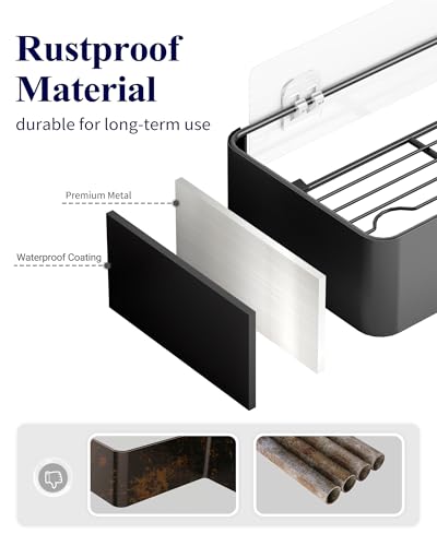 Kitsure Shower Caddy - 2 Pack Adhesive Shower Organizer, Rustproof Metal Shelves, No-Drill Bathroom Organizers and Storage, Black, XX-Large - color: Black, size: XX-Large