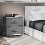Sorbus Nightstand with 2 Drawers - Bedside Furniture End Table Night Stand with Steel Frame, Wood Top & Easy Pull Fabric Bins - Small Dresser & Chest for Home, Bedroom Accessories & Office - color: Grey, style: 2 Drawer