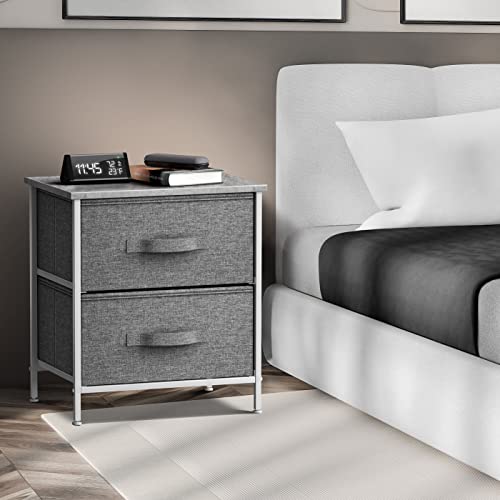 Sorbus Nightstand with 2 Drawers - Bedside Furniture End Table Night Stand with Steel Frame, Wood Top & Easy Pull Fabric Bins - Small Dresser & Chest for Home, Bedroom Accessories & Office - color: Grey, style: 2 Drawer