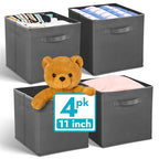 Reli. 11 Inch Cube Storage Bins (4 Pack) | Cube Organizer Bins | 11x11 Fabric Storage Boxes | Collapsible, Foldable Fabric Cubby Box (Square) | Kids Room Organization (Dark Gray)