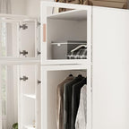 Hitow Wardrobe Cabinet with LED Lights, Armoire Closet with Glass Doors, Wooden Large Wardrobe with Hanging Rod & 5 Tiers Shelf, Modern Bedroom Armoire Clothes Organizer, White 47.2" W - color: 3 Door - White