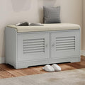 2 Tier Storage Bench with Cushion,31.5" Entryway Bench with Shoe Storage,Shoe Storage Cabinet with Adjustable Shelves,2 Door Cabinet with Hidde for Hallway,Bedroom,Living Room,Grey