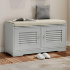 2 Tier Storage Bench with Cushion,31.5" Entryway Bench with Shoe Storage,Shoe Storage Cabinet with Adjustable Shelves,2 Door Cabinet with Hidde for Hallway,Bedroom,Living Room,Grey