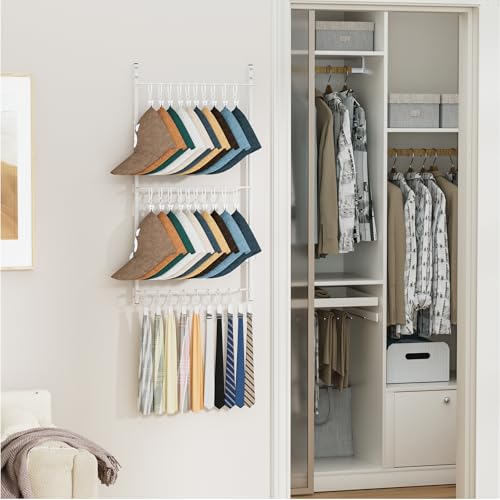 HapiRm Over Door Hat Rack - 3 Tier Wall Mounted Hat Organizer with 30 Movable Clips, Baseball Cap Organizer Storage Holds up to 30 Caps for Door, Bedroom, Closet - color: Clips White, size: 3 Tier