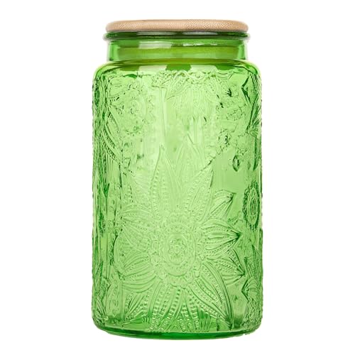 Custde Glass Storage Jars With Airtight Lid, 35oz Canister For Kitchen Counter with Bamboo Lid, brown sugar, candy, coffee, cookie, salt, tea,pantry cute Jar (Green, 35 fl oz) - color: Green, size: 35 fl oz
