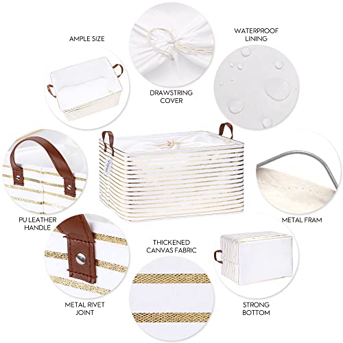 Hinwo 70L Extra Large Storage Bins, Closet Organizers and Storage, Foldable Clothes Storage Baskets with Handles, Containers for Clothing, Blanket, Comforters, Toys, Bedding (Gold Stripe) - color: Gold Stripe, size: 22" / 70L / 1-Pack